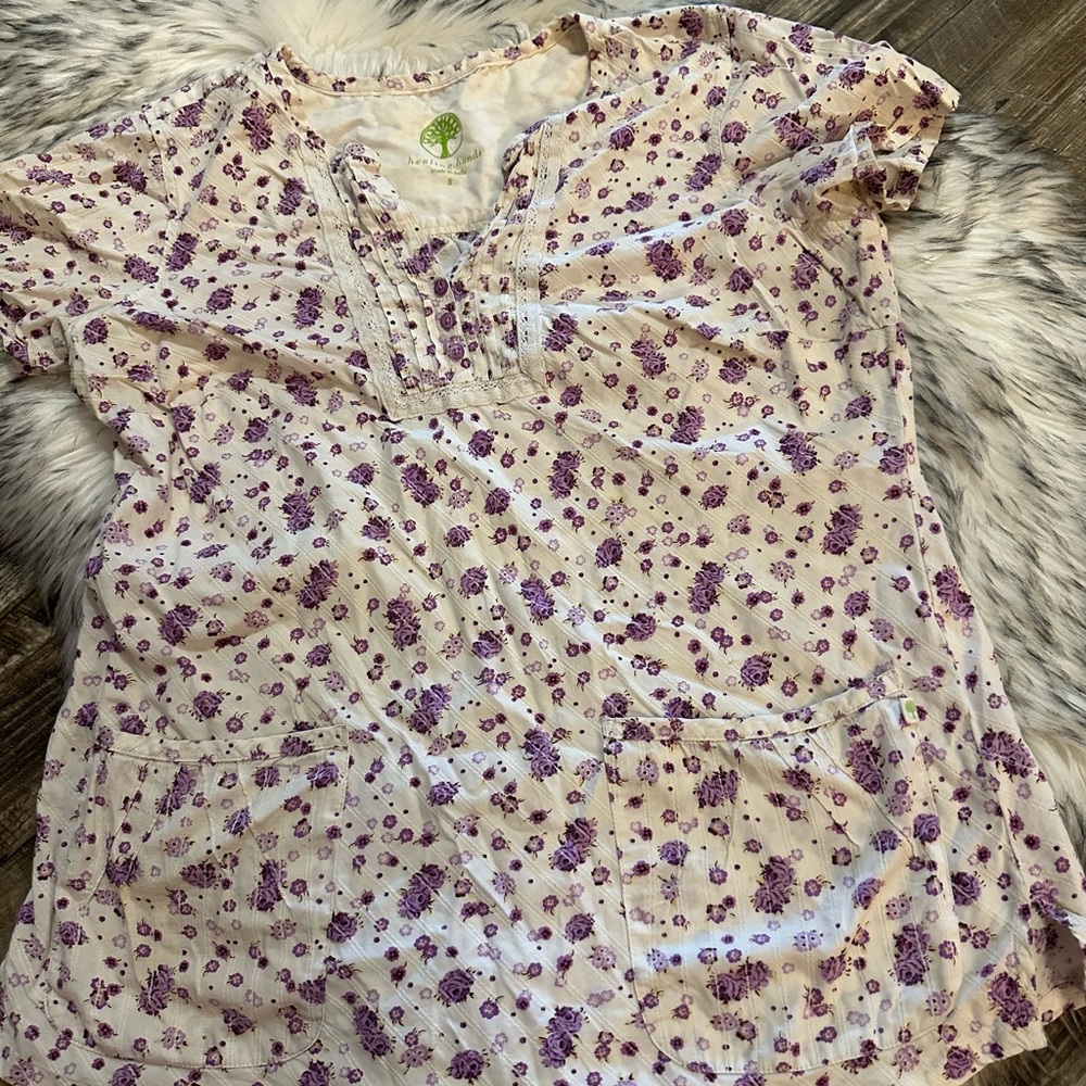 Floral Healing Hands Scrub Top